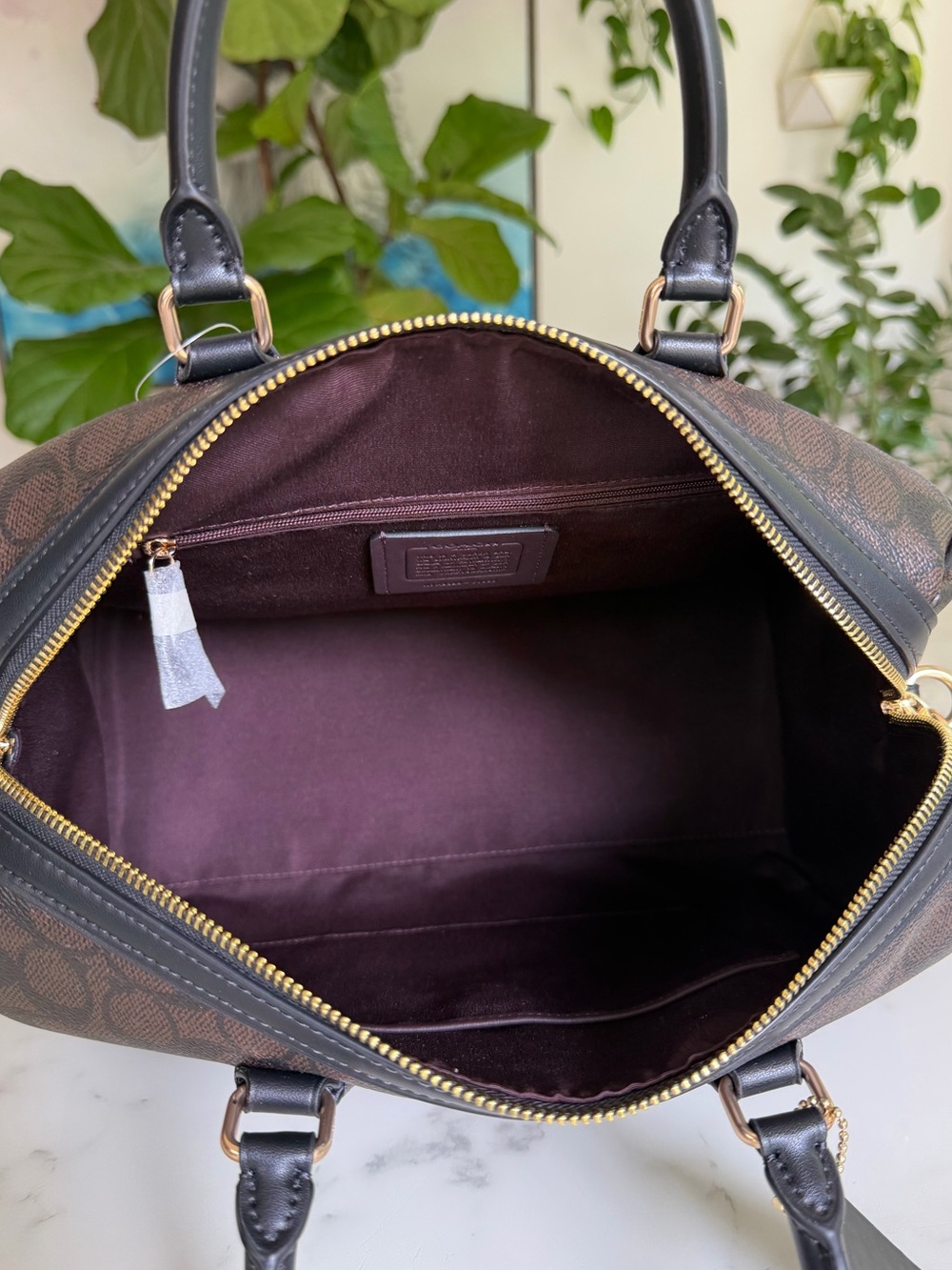 NWT Coach Rowan Large Satchel Crossbody Bag Signature Canvas Walnut Black CEY74 - Picture 10 of 12